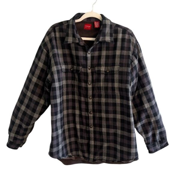 Men’s XL Heavyweight Flannel fleece lined jacket Shacket gray and black plaid - Picture 1 of 13